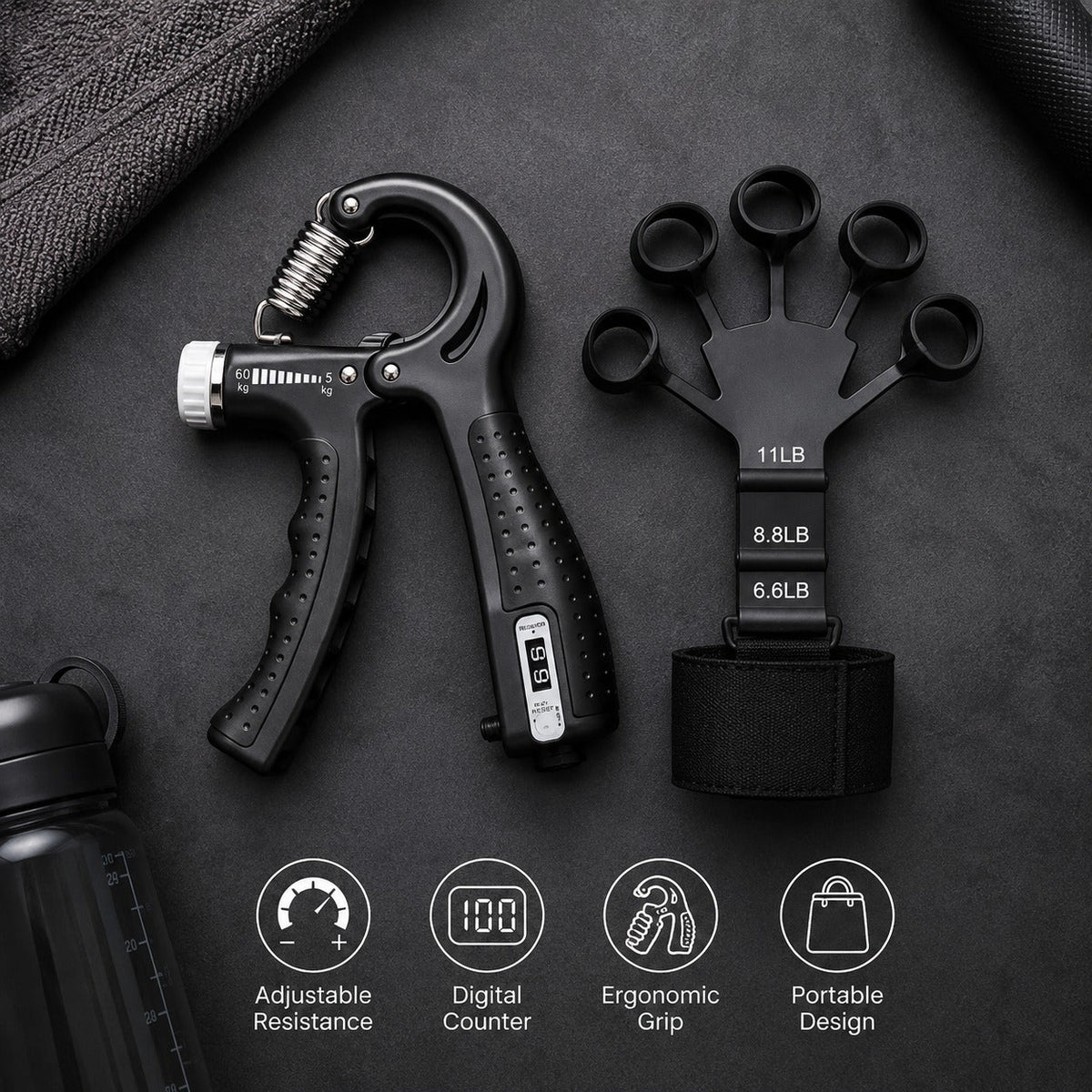 Hand Grip Strengthener 5–60 kg With finger Strengthener (Combo Set)
